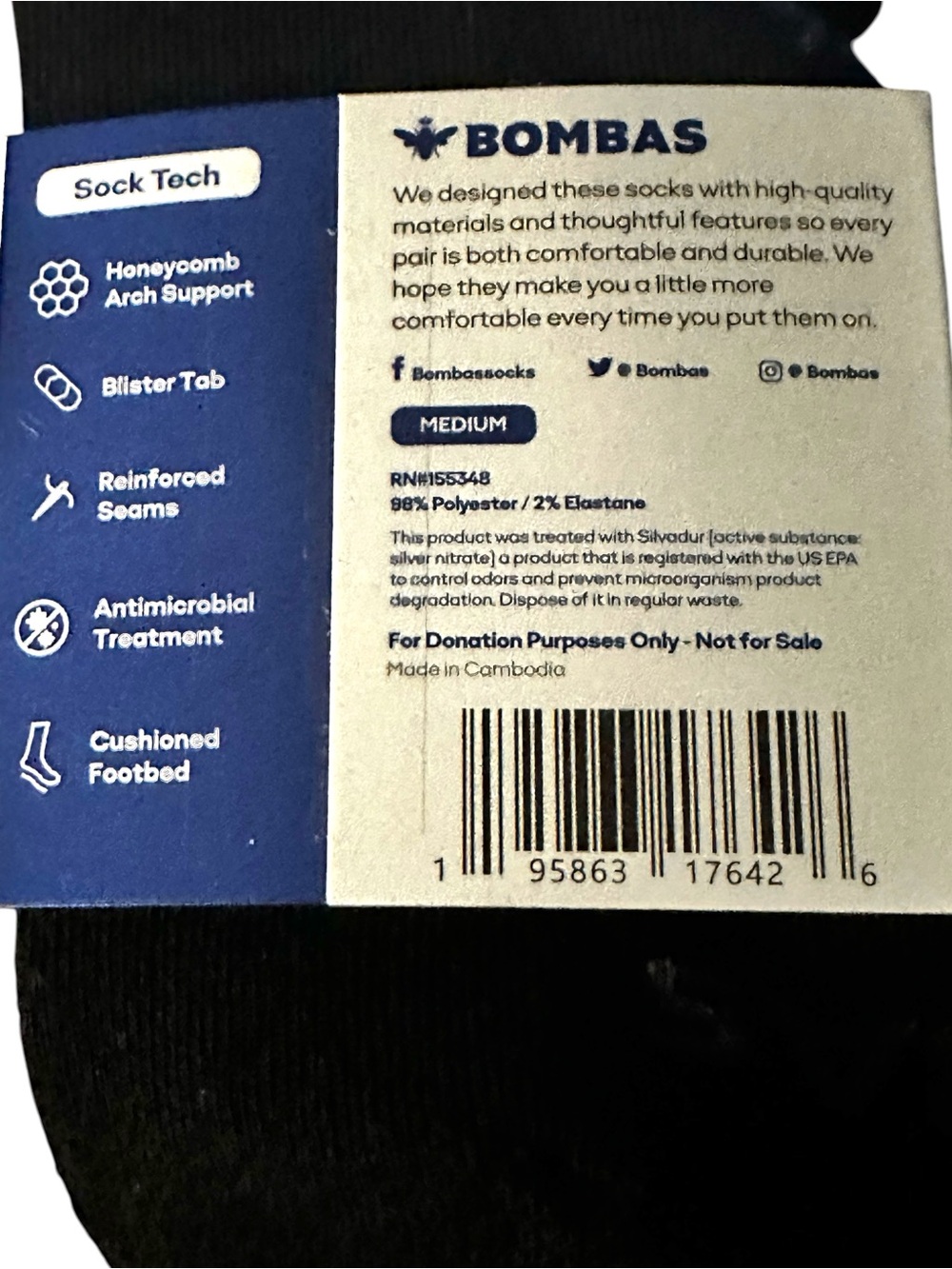 Bombas Black Honeycomb No Show Ankle New Socks Bundle of 3 Pairs Size Medium - Picture 8 of 11